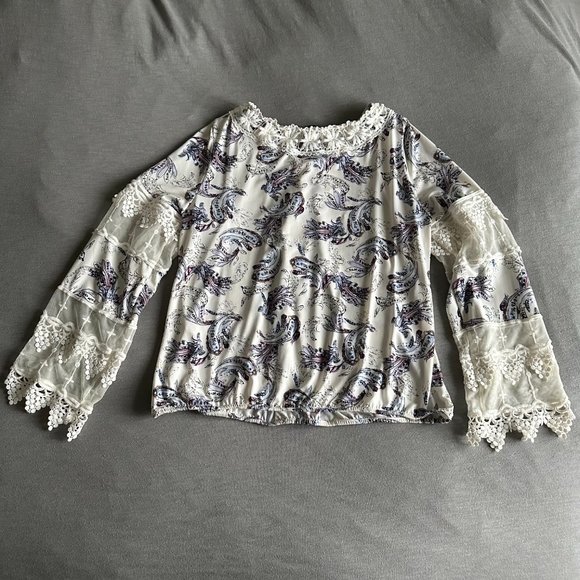 WHBM Long-Sleeve Lace-Up Floral Print Top in Abstract Paisley - Picture 4 of 6